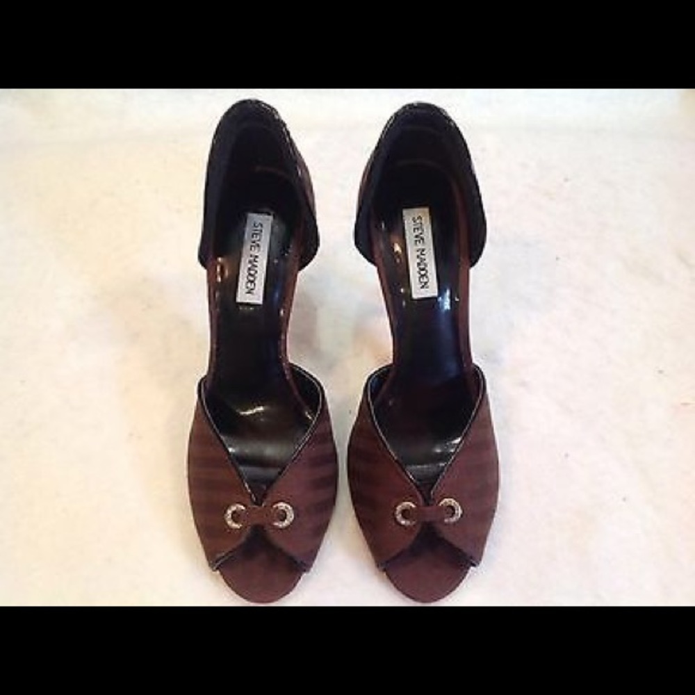 Steve Madden Peep Toe Pump 9.5 Brown Stiletto - Picture 7 of 7